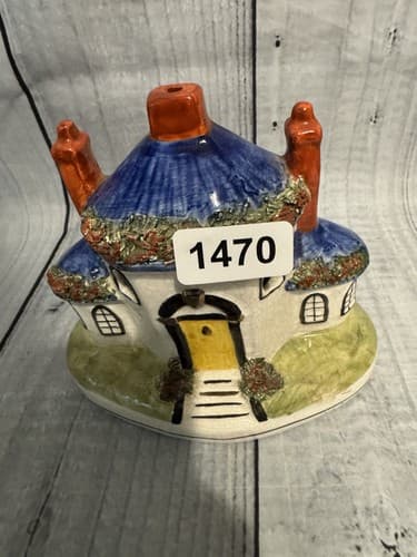 Antique Pastille Burner Red Blue Yellow Door 3 Chimney Cottage Staffordshire - Thumbnail 8