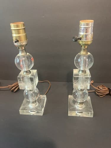Set of Vintage 2/two Clear Lucite Acrylic Electric Table Lamps