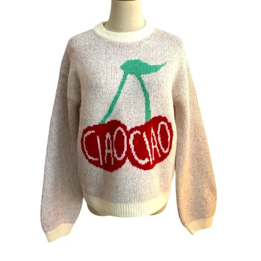 Target Sweater New Day Cream Red Cherries Ciao Ciao Choice~XS, S, M, L, XL, XXL - Thumbnail 3