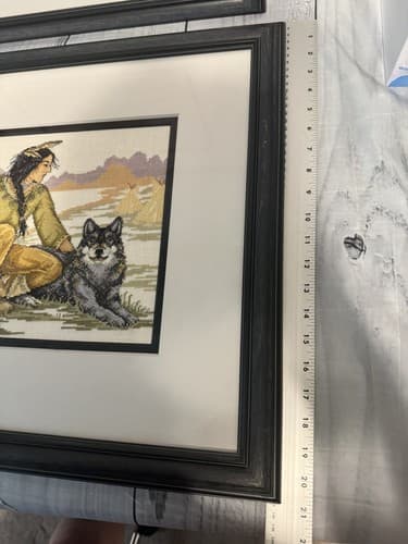 Pair Of Native American Indian Cross Stitch Prof Framed Artwork 24”x21” - Thumbnail 11