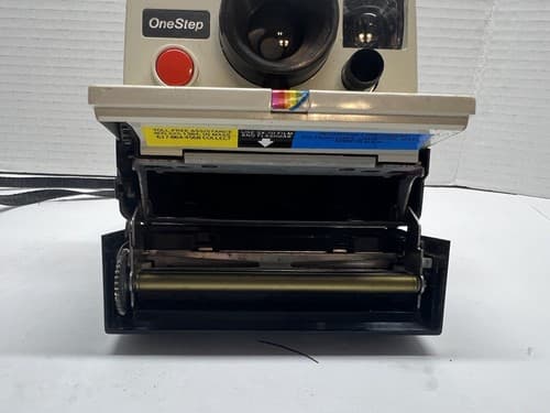 Vintage Original Polaroid One Step Land Camera White Rainbow Stripe With Strap - Thumbnail 5