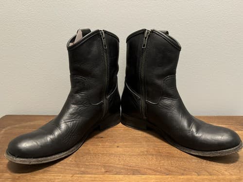 Frye Melissa Button Short Black Leather Zip Ankle Boot Womens 5.5 B - Thumbnail 3