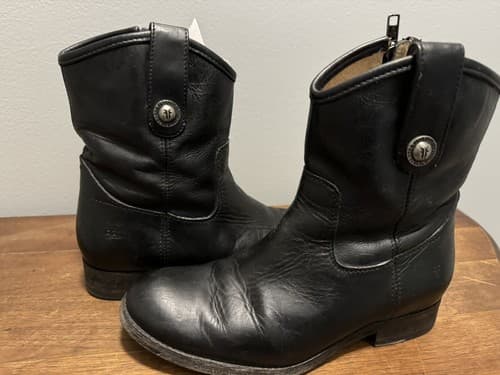 Frye Melissa Button Short Black Leather Zip Ankle Boot Womens 5.5 B - Thumbnail 8