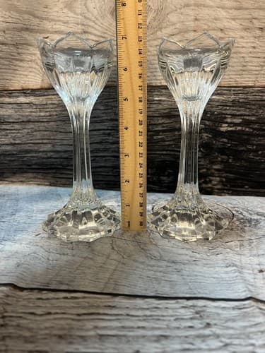 Gorham Crystal Lotus Flower Candlestick Holders~Set of 2~7" Tall - Thumbnail 2