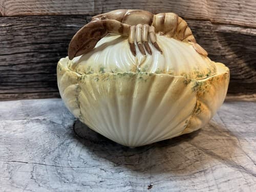 Vintage Vietri Italy Lidded soup Bowl Majolica With Lobster~Rare 8”x6” - Thumbnail 5