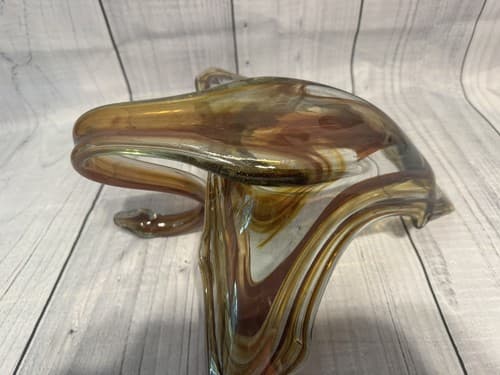 Vintage MCM Art Glass Swan Bowl Amber Brown Smoke Hand Blown Sculptural Dish - Thumbnail 5