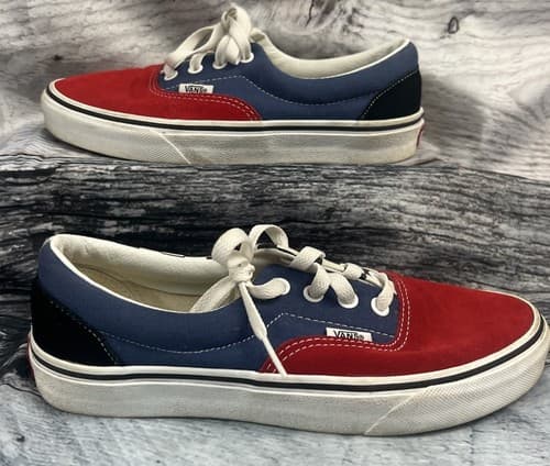 Vans Authentic Low Top Color Block Red Blue Checkerboard Lace Up Sneaker 7W