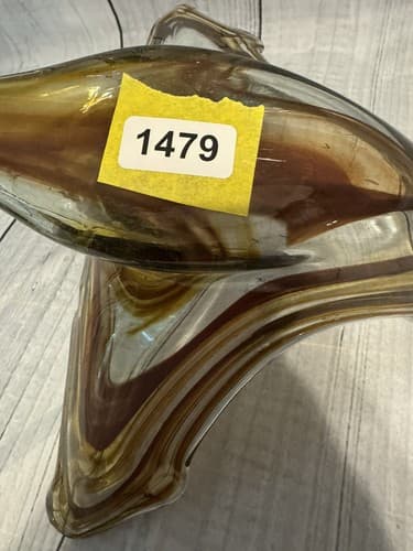 Vintage MCM Art Glass Swan Bowl Amber Brown Smoke Hand Blown Sculptural Dish - Thumbnail 6