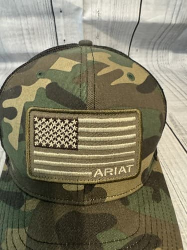 ARIAT Mens Embroidered USA Flag Patch Camo Snap Back Baseball Cap - Thumbnail 2