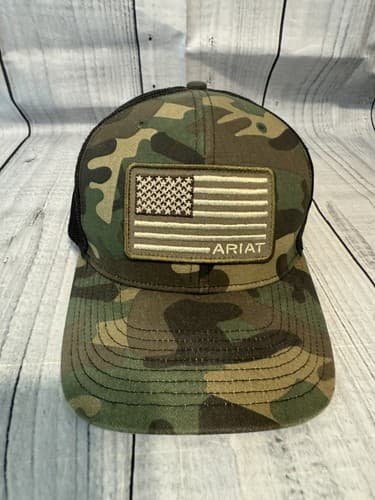 ARIAT Mens Embroidered USA Flag Patch Camo Snap Back Baseball Cap