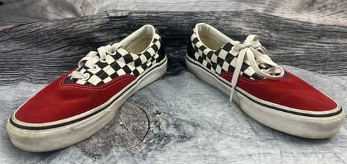 Vans Authentic Low Top Color Block Red Blue Checkerboard Lace Up Sneaker 7W - Thumbnail 3