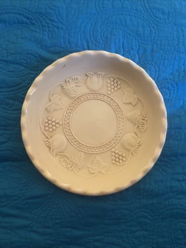 Vintage Pie Plate, Ceramic Pie Pan w/Embossed Fruit, Apple, Strawberry, Grapes
