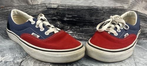 Vans Authentic Low Top Color Block Red Blue Checkerboard Lace Up Sneaker 7W - Thumbnail 5