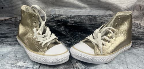 Converse All Star High Top Metallic Gold Sneakers-worn once~size 3 - Thumbnail 5
