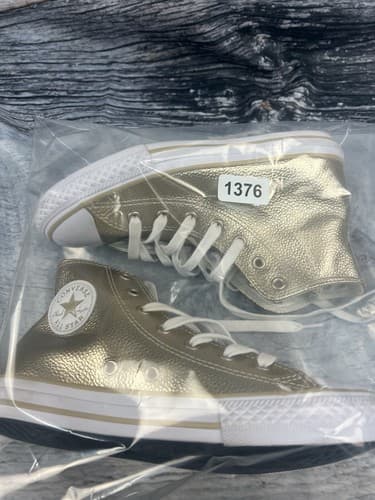 Converse All Star High Top Metallic Gold Sneakers-worn once~size 3 - Thumbnail 9