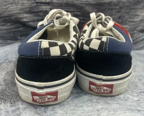 Vans Authentic Low Top Color Block Red Blue Checkerboard Lace Up Sneaker 7W - Thumbnail 4