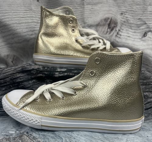 Converse All Star High Top Metallic Gold Sneakers-worn once~size 3 - Thumbnail 3