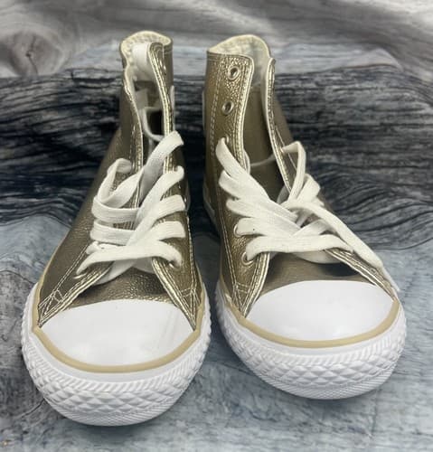 Converse All Star High Top Metallic Gold Sneakers-worn once~size 3 - Thumbnail 2
