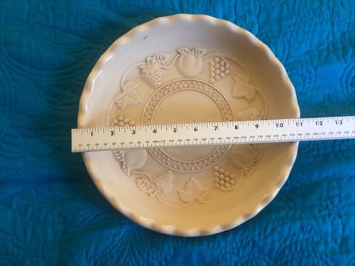 Vintage Pie Plate, Ceramic Pie Pan w/Embossed Fruit, Apple, Strawberry, Grapes - Thumbnail 2