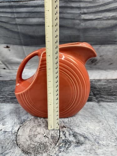Fiesta ware Persimmon Water Disc Pitcher Fiesta HLC USA Homer Laughlin 7" - Thumbnail 6