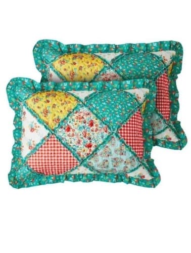 Pioneer Woman Petal Party Pillow Sham Set King Size 2Pc Reversible Patchwork New