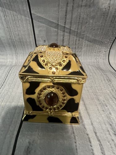 Wendy Reed~Trinket Box Jacqueline Black and Yellow with Jewels on Gold - Thumbnail 2