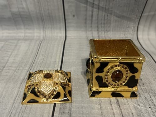 Wendy Reed~Trinket Box Jacqueline Black and Yellow with Jewels on Gold - Thumbnail 9