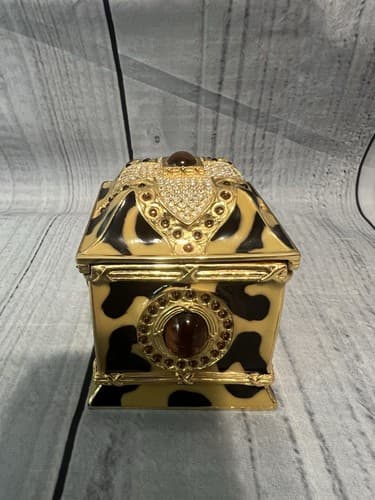 Wendy Reed~Trinket Box Jacqueline Black and Yellow with Jewels on Gold - Thumbnail 3