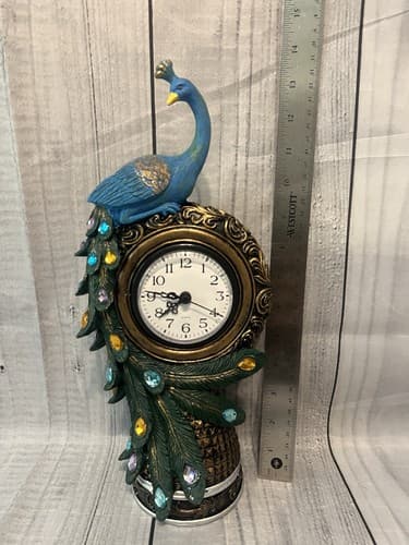 Peacock design decorative table clock, elegant home decor. Beautiful! - Thumbnail 2