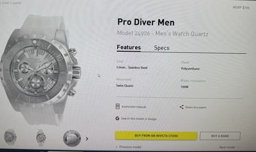 Invicta Pro Diver Limited Edition Stainless Steel Case/Silicone Band Mod #24926 - Thumbnail 5