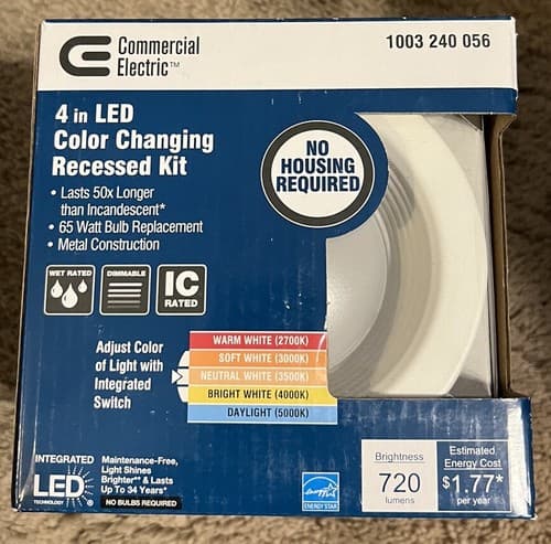 Commercial Electric 4 in. Color Changing Recessed LED Kit
