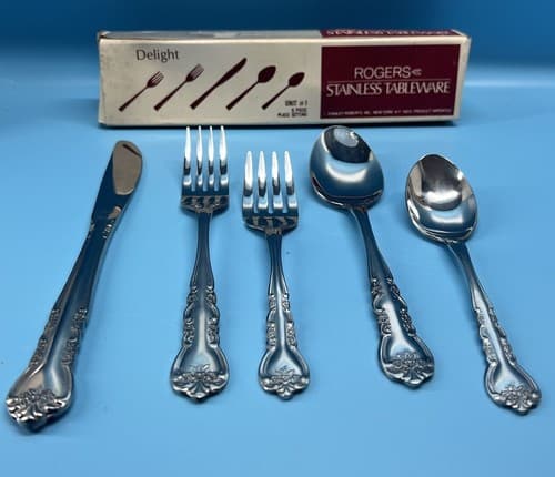 Rogers Co DREAM ROSE Flatware ROSE BUD Stainless Korea Set 5pc place setting - Thumbnail 5