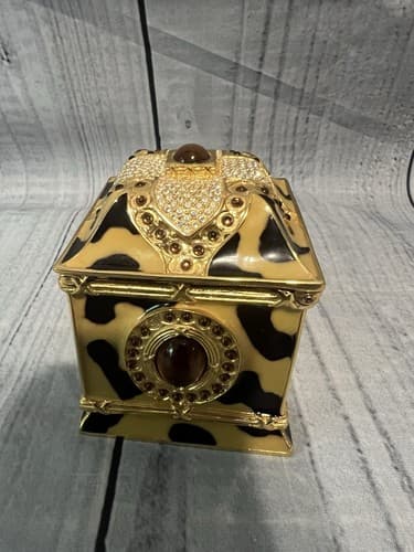 Wendy Reed~Trinket Box Jacqueline Black and Yellow with Jewels on Gold - Thumbnail 4
