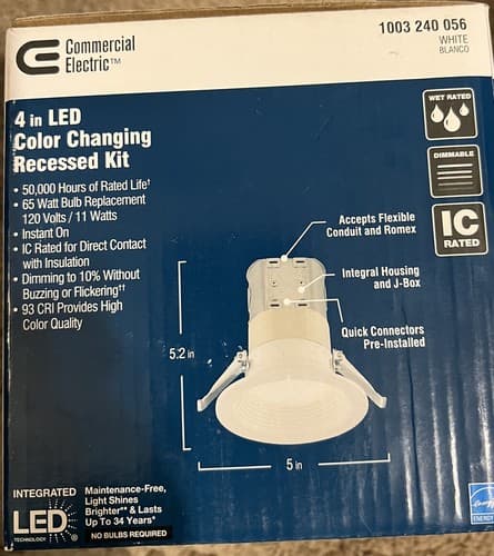 Commercial Electric 4 in. Color Changing Recessed LED Kit - Thumbnail 3