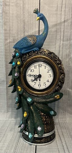 Peacock design decorative table clock, elegant home decor. Beautiful!