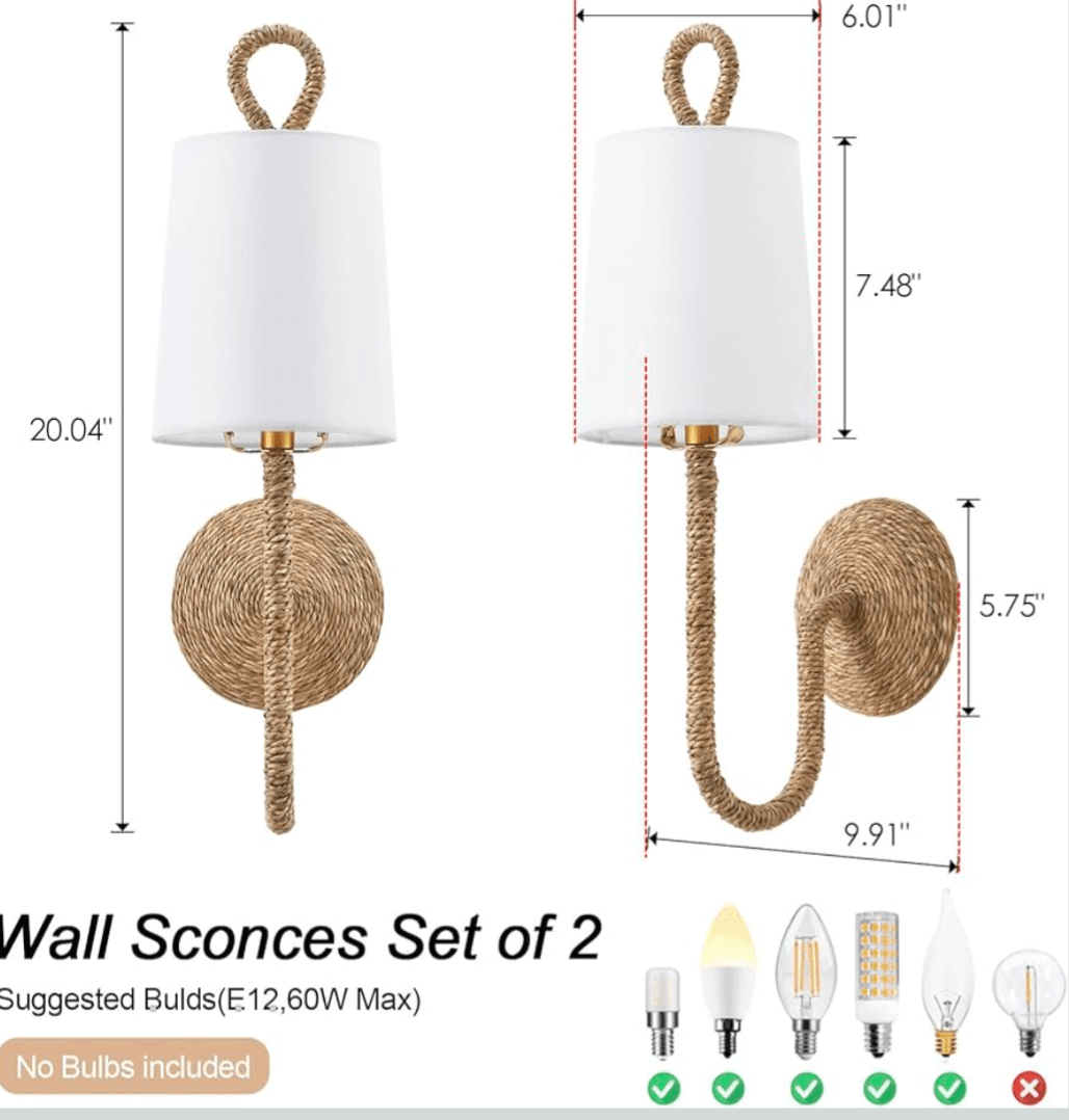 Natural Rattan Wall Sconces Set of 2