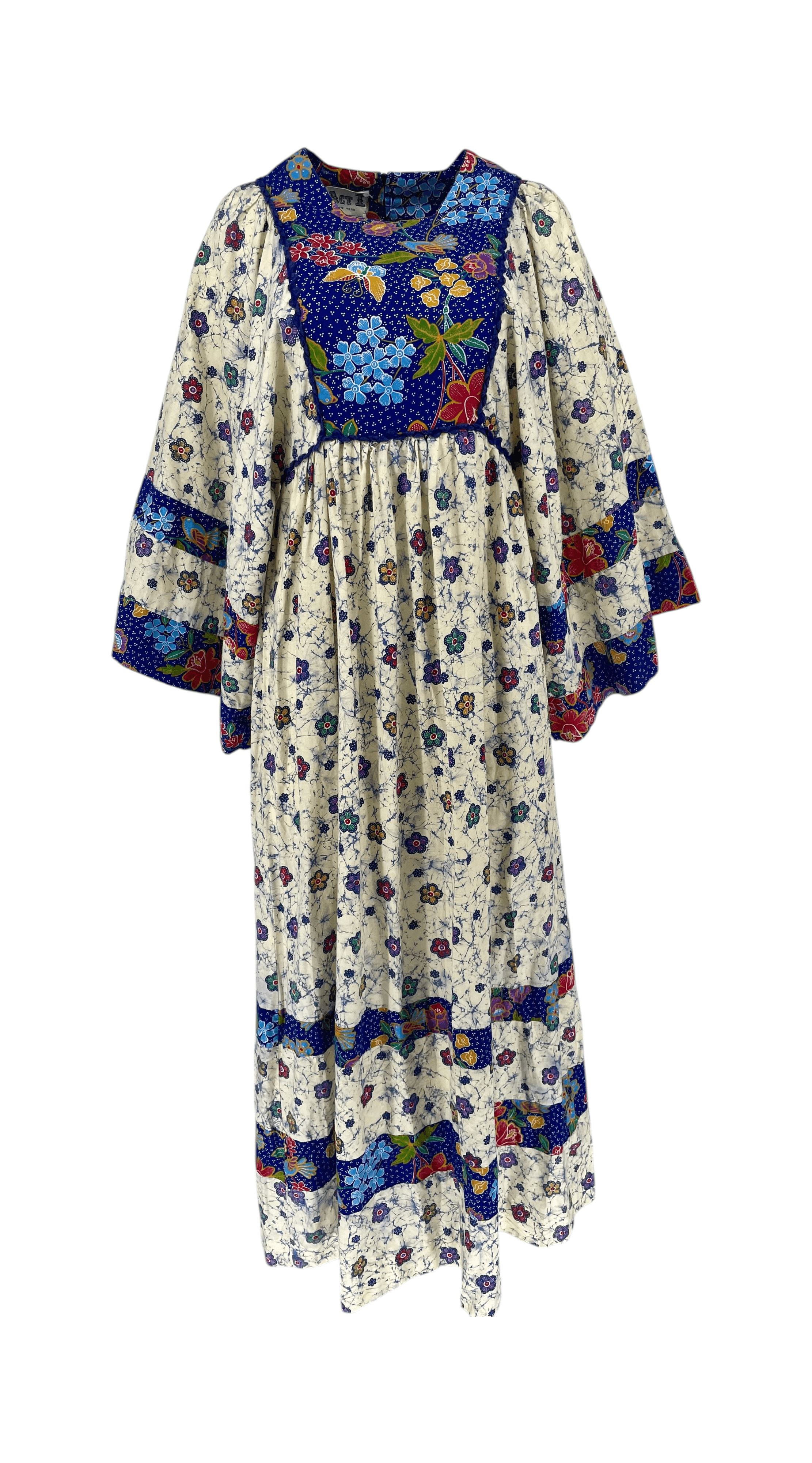 Vintage ACT I New York Hippie Angel Sleeve Maxi Dress Batik Floral Boho 70s - Thumbnail 4