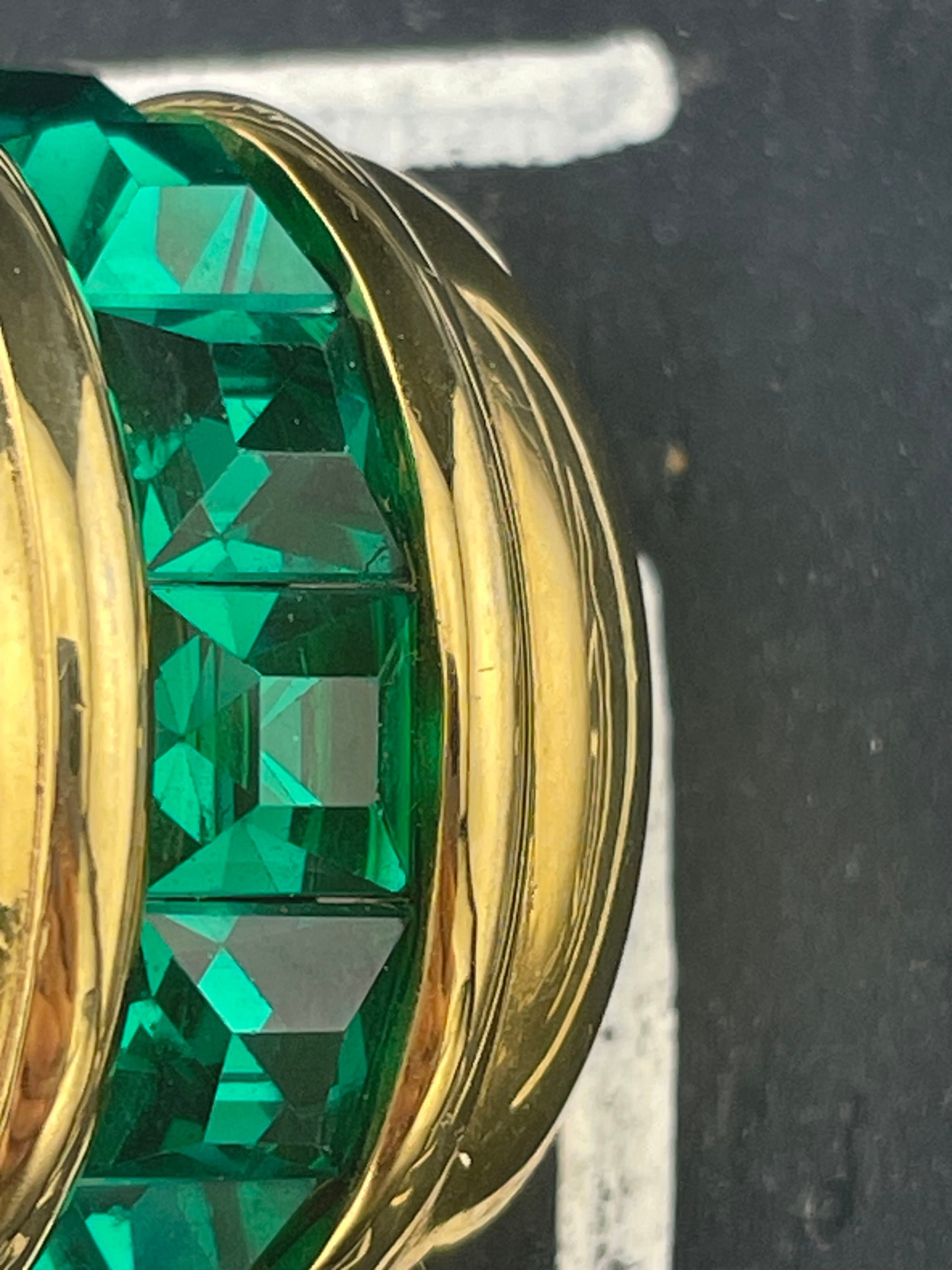Vintage Givenchy Paris New York Emerald Green Earrings Gold Tone Designer Signed - Thumbnail 6