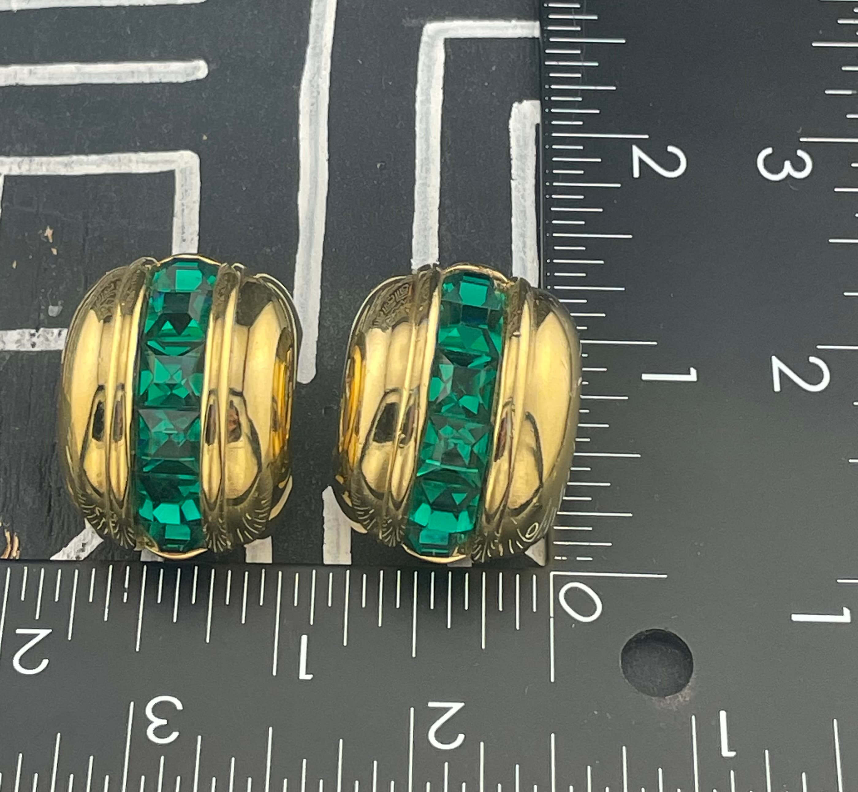 Vintage Givenchy Paris New York Emerald Green Earrings Gold Tone Designer Signed - Thumbnail 11