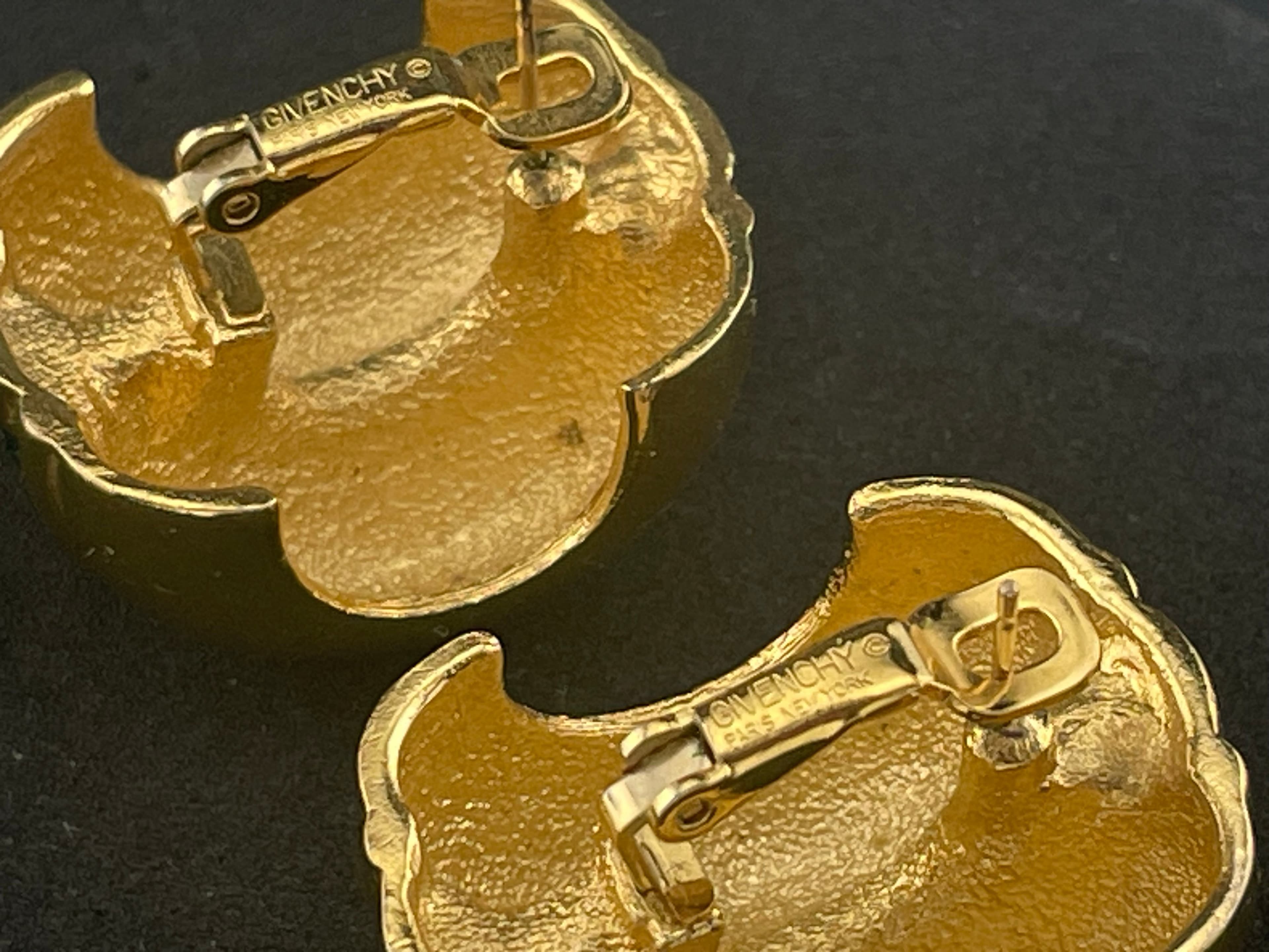 Vintage Givenchy Paris New York Emerald Green Earrings Gold Tone Designer Signed - Thumbnail 10