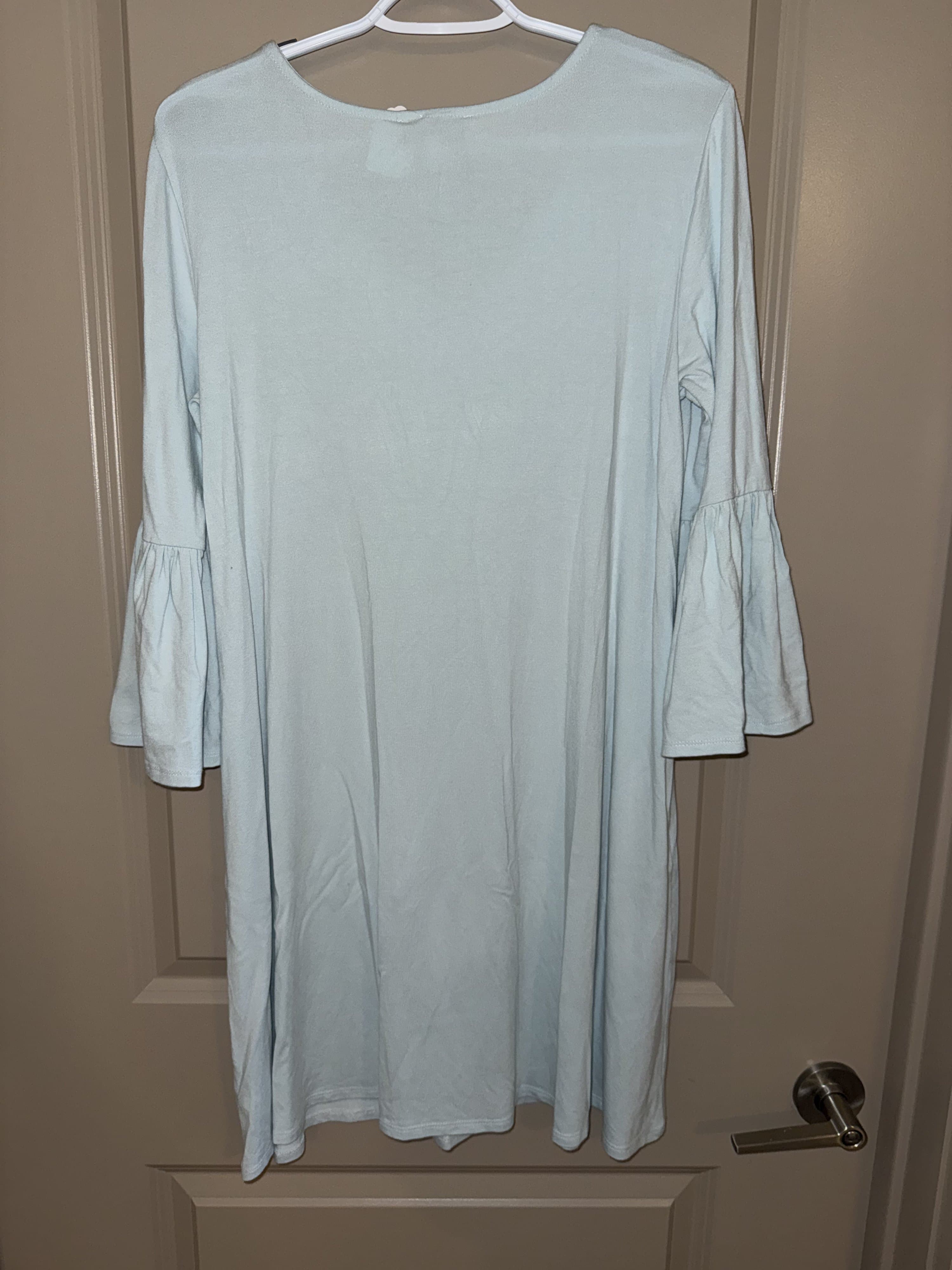 New Directions Light Blue Bell Sleeve Dress M - Thumbnail 2