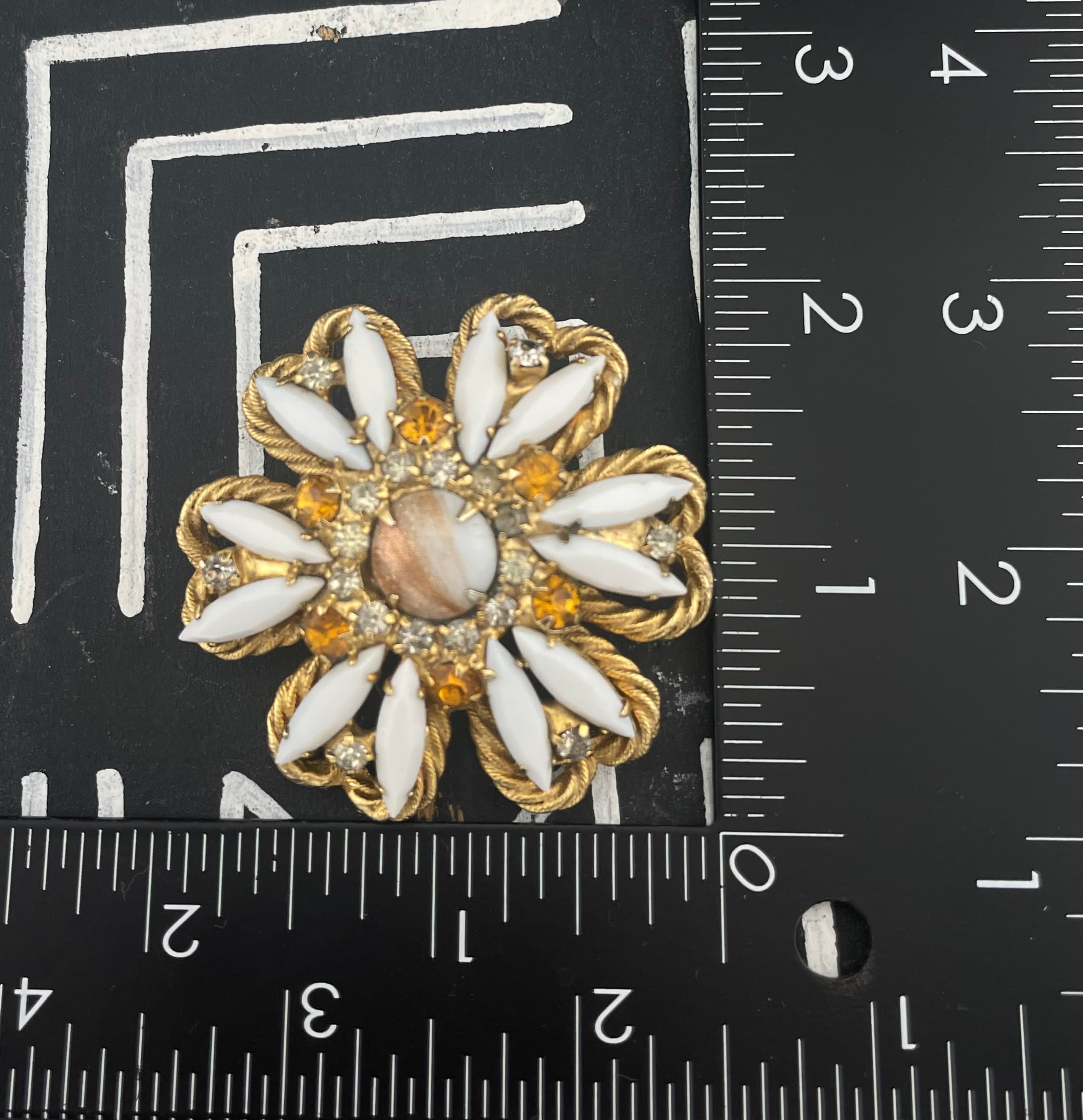 Verified Juliana D&E Brooch Gold Fluss Aventurine Milk Glass Topaz Rhinestone - Thumbnail 9