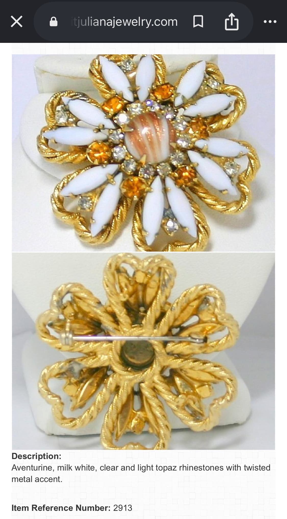 Verified Juliana D&E Brooch Gold Fluss Aventurine Milk Glass Topaz Rhinestone - Thumbnail 8