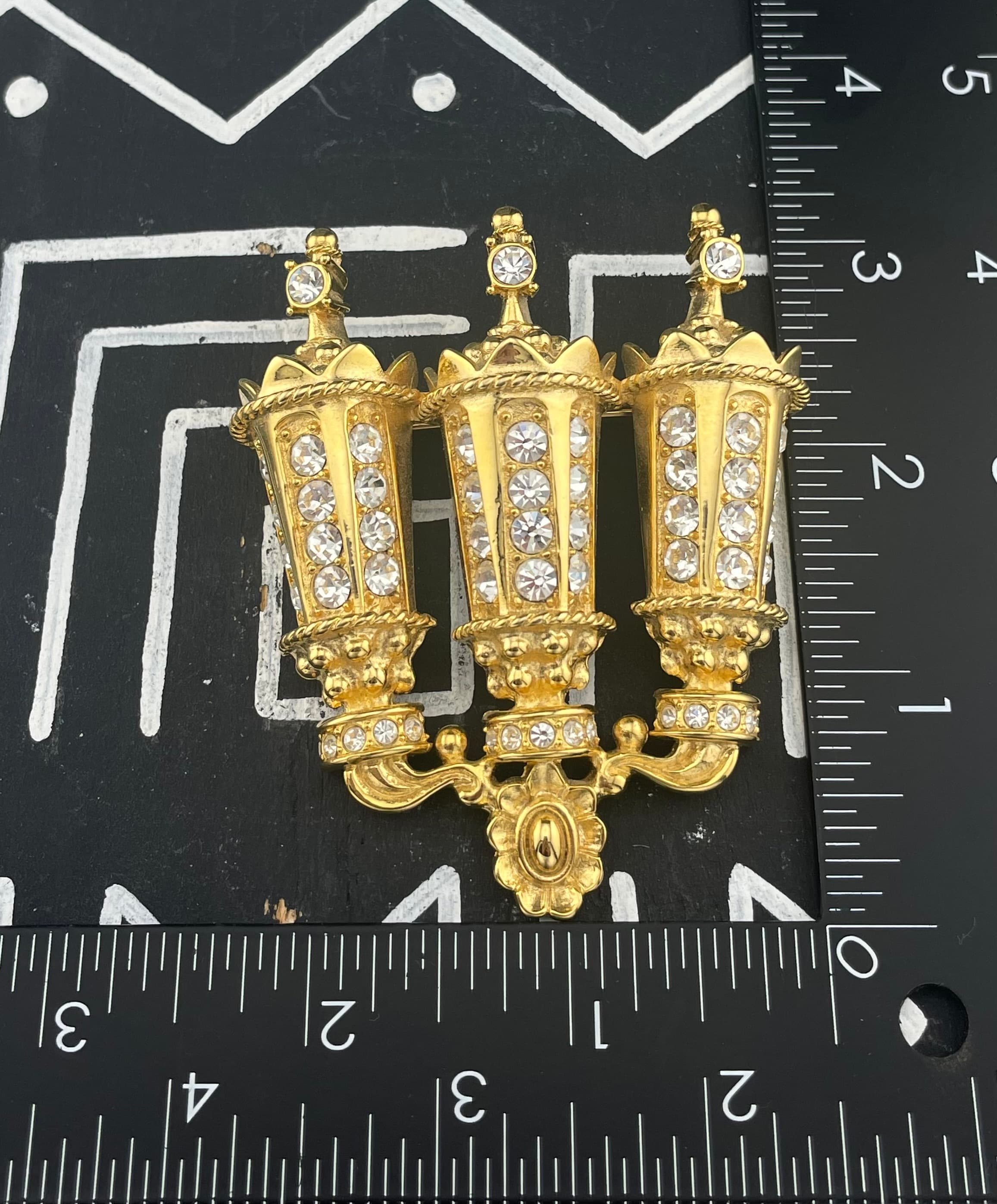 Kenneth Jay Lane KJL Paris Street Lamps Brooch Rhinestone Gold Tone Statement - Thumbnail 9