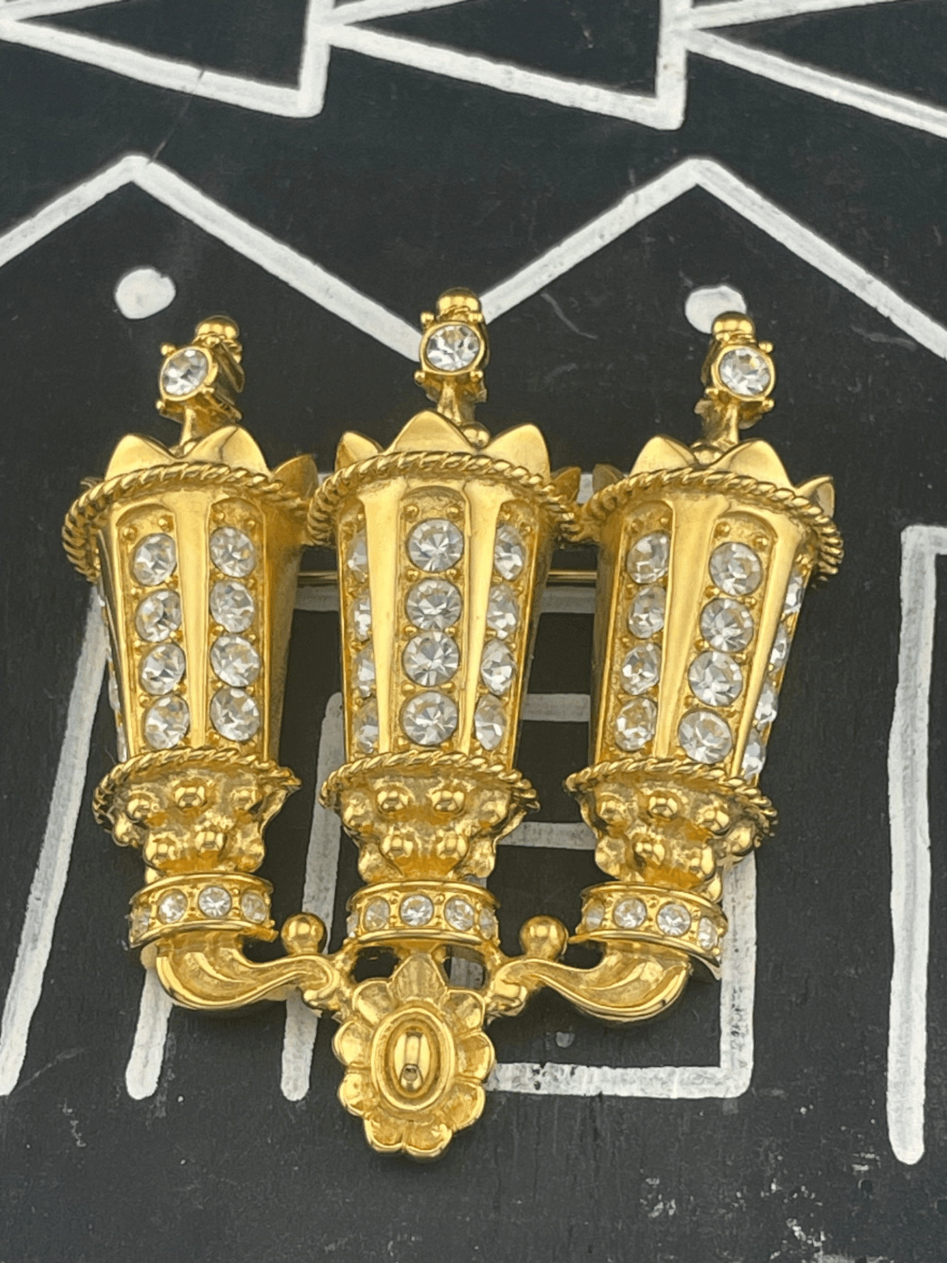 Kenneth Jay Lane KJL Paris Street Lamps Brooch Rhinestone Gold Tone Statement - Thumbnail 3
