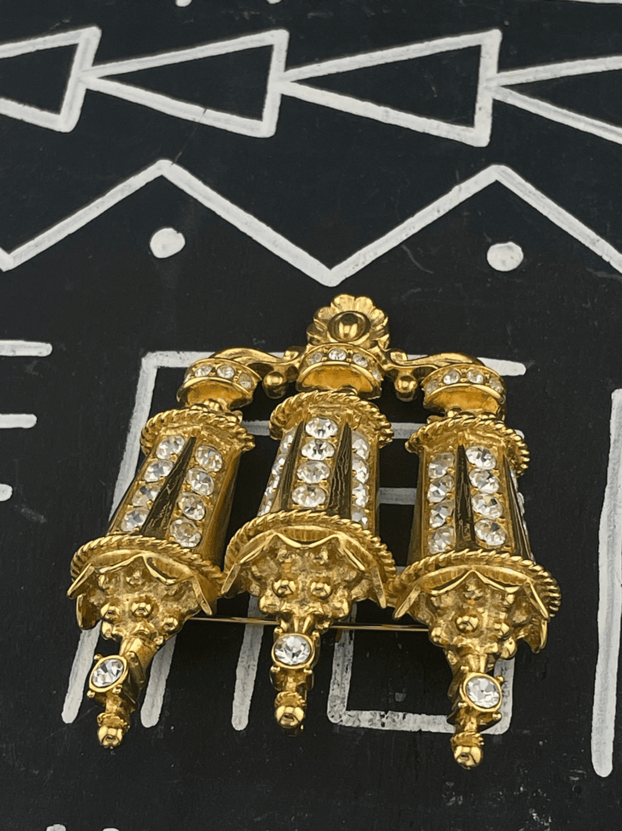 Kenneth Jay Lane KJL Paris Street Lamps Brooch Rhinestone Gold Tone Statement - Thumbnail 4