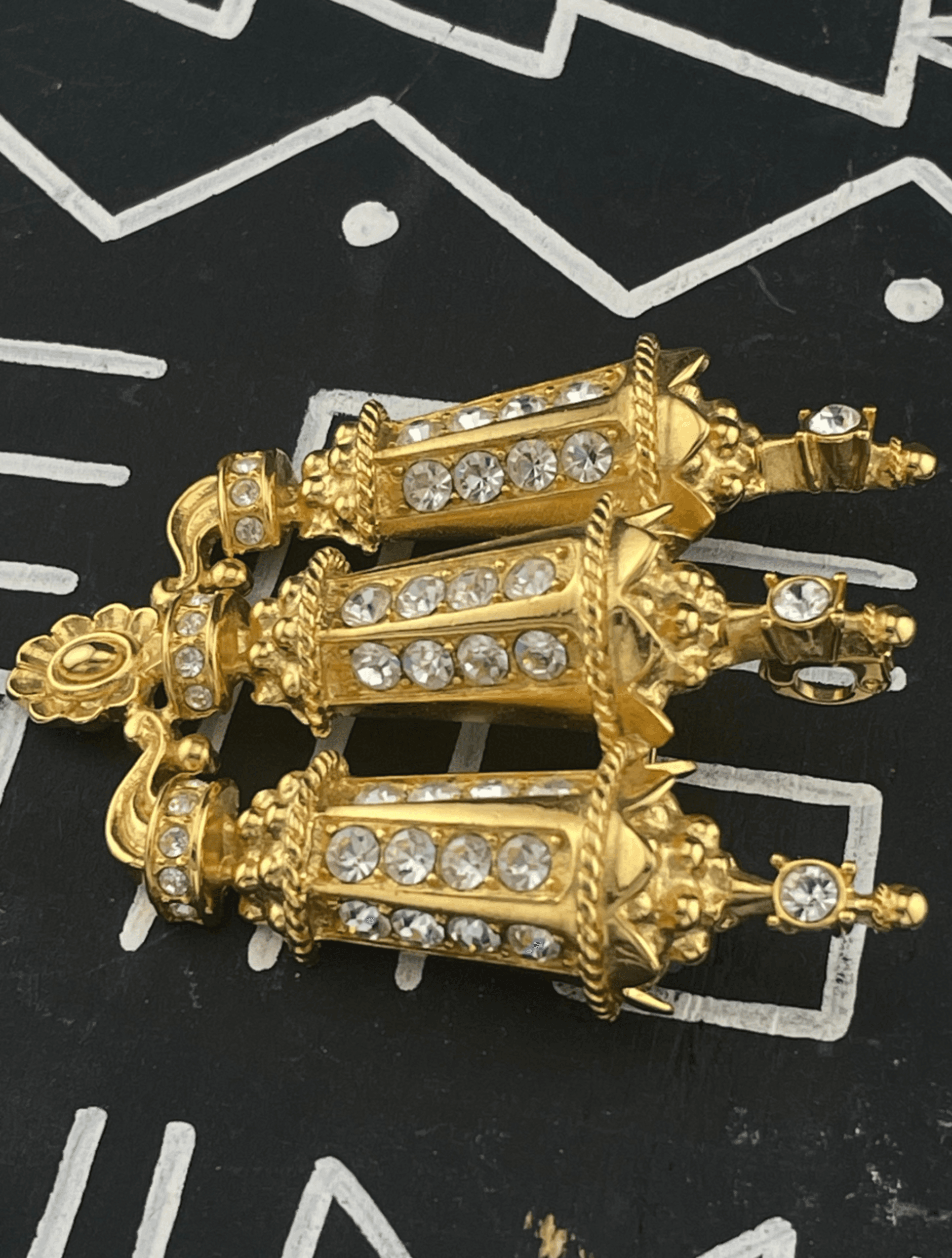 Kenneth Jay Lane KJL Paris Street Lamps Brooch Rhinestone Gold Tone Statement - Thumbnail 5