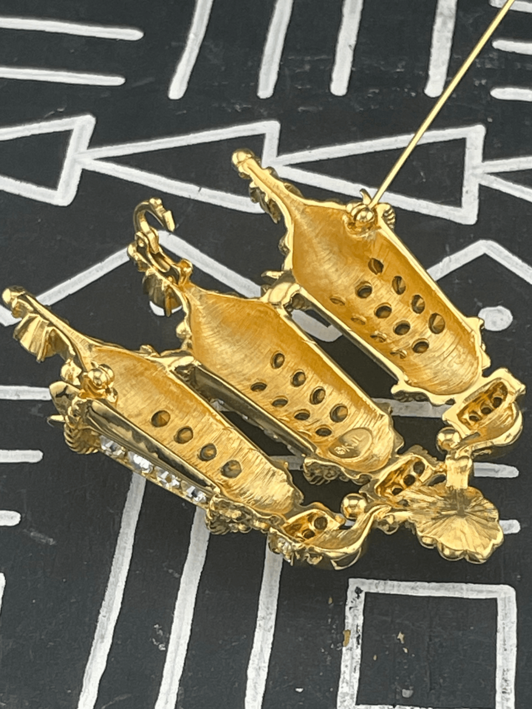 Kenneth Jay Lane KJL Paris Street Lamps Brooch Rhinestone Gold Tone Statement - Thumbnail 8