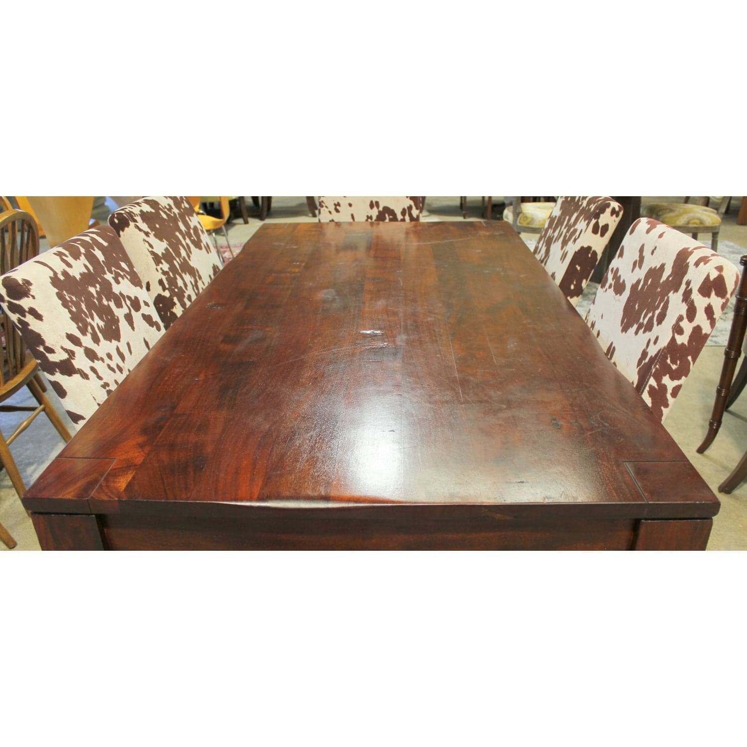 Solid Wood Distressed Dining Table w/6 Cowhide Print Chairs - Thumbnail 4