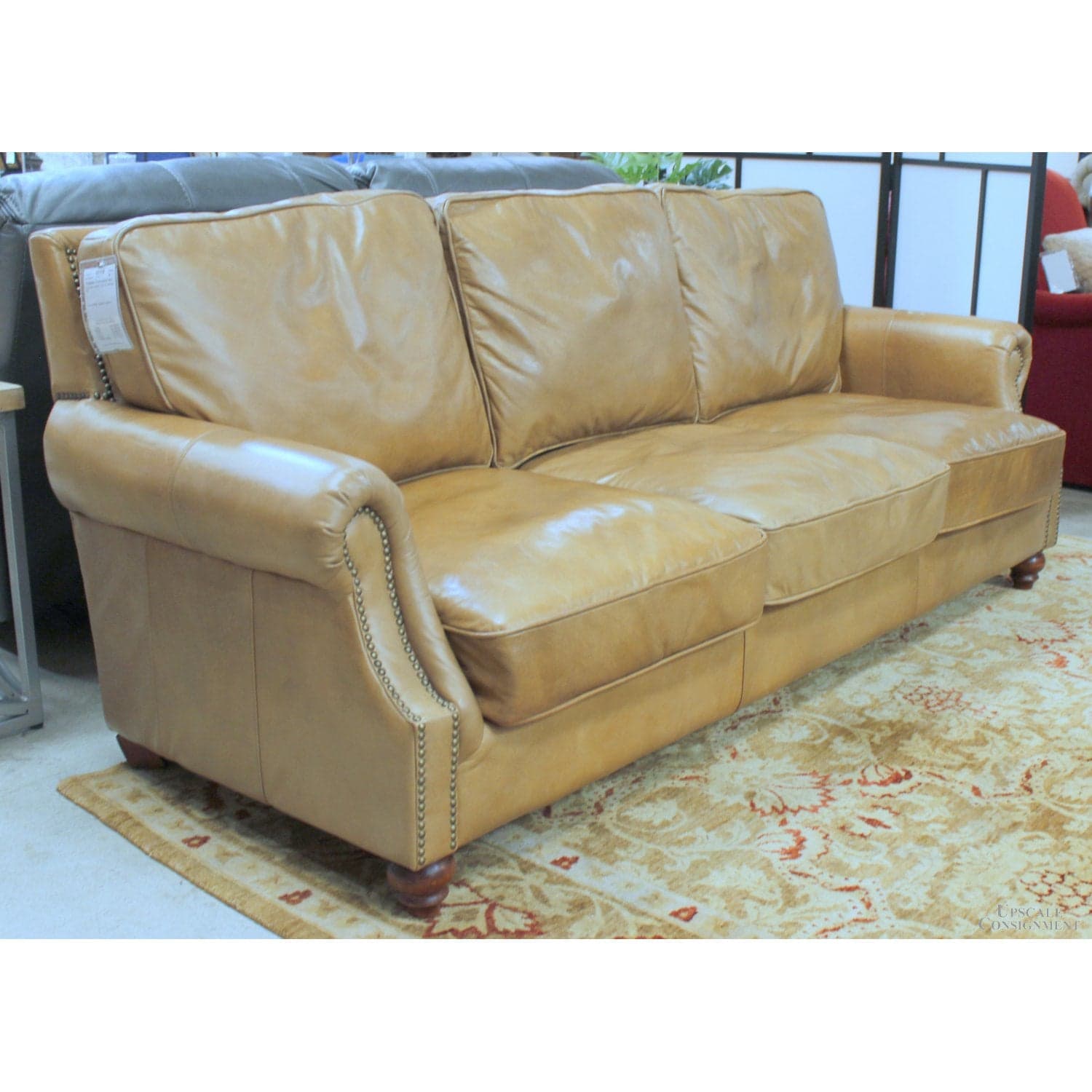 Classic Concepts 'Nicholas' Leather Sofa - Caramel - Thumbnail 2